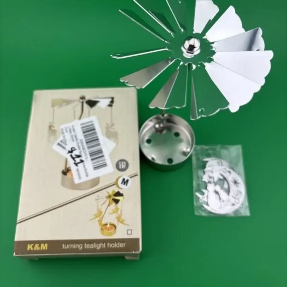 Rotary Candle Holder Spinning Candleholder Metal Small Gift () Moon+cat - Picture 5 of 5